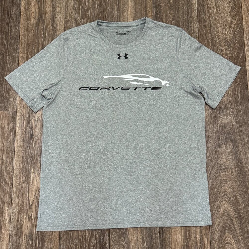 Under Armour Shirt Men's Large Gray C8 Corvette Car Gesture Tee Heatgear Loose